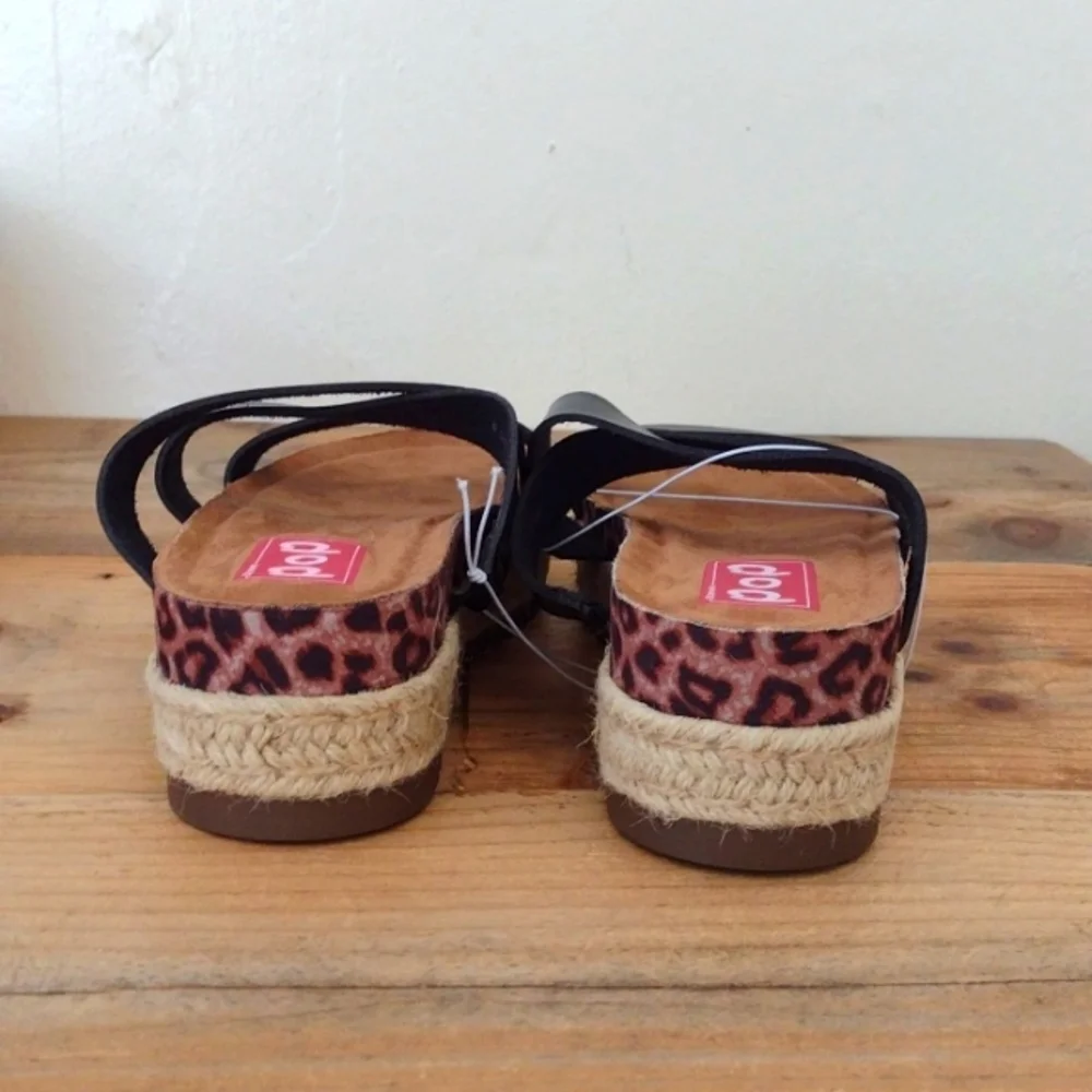 POP Fanatic Black Platform Espadrille Flat Open Toe Sandals NWT Size 9.5